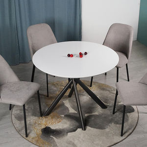 Mesa de comedor redonda, juego de mesa moderna con pintura de MDF, color blanco, para sala de estar - Product Image 4