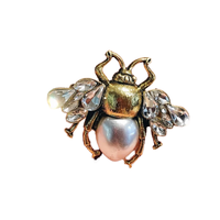 Broche de luxe pour femme en forme d'abeille, plaquée or, avec strass vintage, pour les occasions de cadeaux et de fêtes - Marque GG