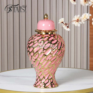 Vaso Decorativo J220YG in Porcellana Gialla, Marrone e Oro, Stile Nordico, Vaso di Lusso per <span class=keywords><strong>Arredamento</strong></span> Casa - Product Image 3