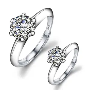 Set perhiasan kristal 925 perak, Set perhiasan warna kustom berlian wanita cincin berlapis perak