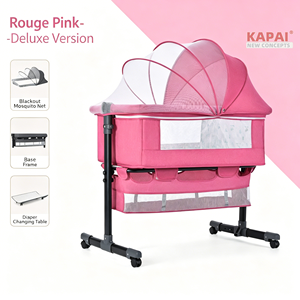 Cuna Plegable Multifuncional para Bebé, Color Rosa Gris Claro Oscuro Champán, Cama Lateral Portátil con Cambiador - Product Image 4
