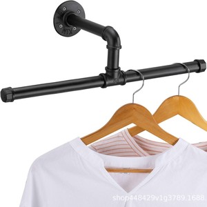 Industrial Style <b>Wall</b> <b>Mounted</b> <b>Clothing</b> <b>Rack</b> Black Metal Heavy Duty Rectangle For Home And <b>Commercial</b> Use - Product Image 4