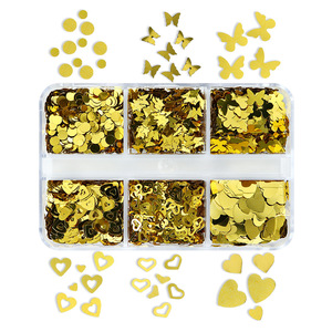Paillettes papillon or blanc décorations Nail Art 6 grilles breloques pour ongles saint-valentin amour coeur forme paillettes pour la conception des ongles - Product Image 5