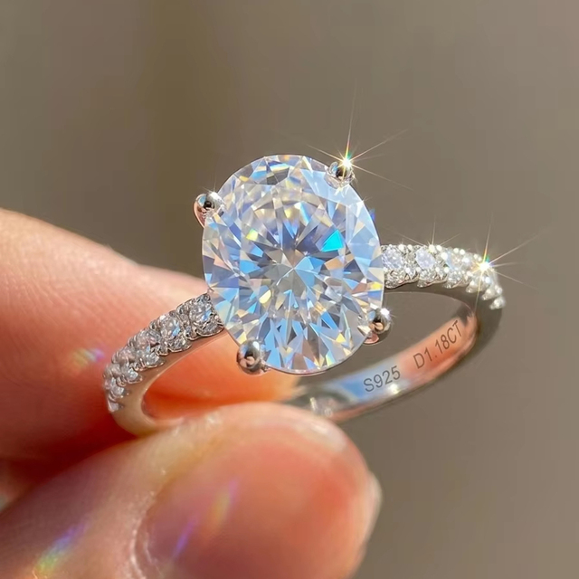Rinntin SMOR10 Princess-cut Classic 925 Sterling Silver Ring Moissanite Diamond Ring Wedding Engagement Rings