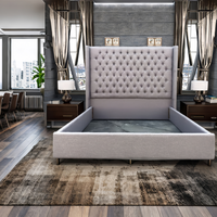 Ensemble de meubles de chambre à coucher modernes de luxe de taille Queen King Size avec boutons, tête de lit, cadre en bois, couverture en tissu de lin, lit souple