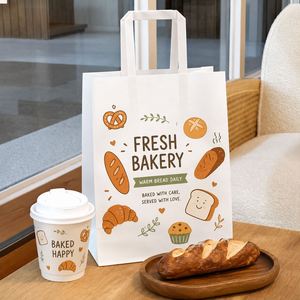 Bolsas de Papel para Panadería con Logotipo Personalizado, Asas Planas, Grado Alimenticio, para Pan y Pasteles, Embalaje para Llevar, Reciclables, Venta al Por Mayor, OEM, ODM - Product Image 1