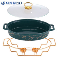XINGPAI hôtel restaurant fournitures marbre rectangle hot pot céramique plat buffet ensemble avec support