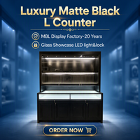 Vitrine de présentation pour boutique, en verre, pour sacs et bijoux, meuble de magasin commercial, armoire de rangement verrouillable, noir mat, en forme de L, comptoir de centre commercial