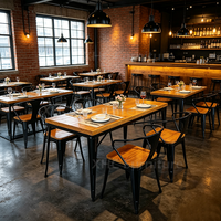 Ensemble table et chaises de restaurant commercial, structure métallique industrielle, plateau en bois, mobilier de café, taille personnalisée, bistro, café, OEM, ODM