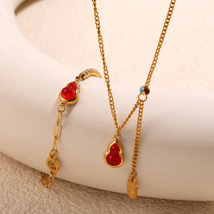 Stainless Steel Resin Gourd Pendant Necklace Fashionable High-End Gift Jewelry - Product Image 3