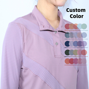 Chemise d'équitation personnalisée pour femme, séchage rapide, haut de compétition équestre, boutonnée, maille respirante, chemise d'équitation en maille - Product Image 3