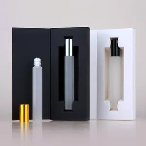 5ml 10ml 15ml Transparent Refillable Frosted Glass Essential Oil Roll on Bottle with Steel Roller Ball and Paper Box Package