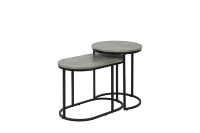 Tables basses gigognes lot de 2 tables rondes modernes en bois marbré blanc, table d'appoint cadre en métal noir ovale-dessus gris et pied noir