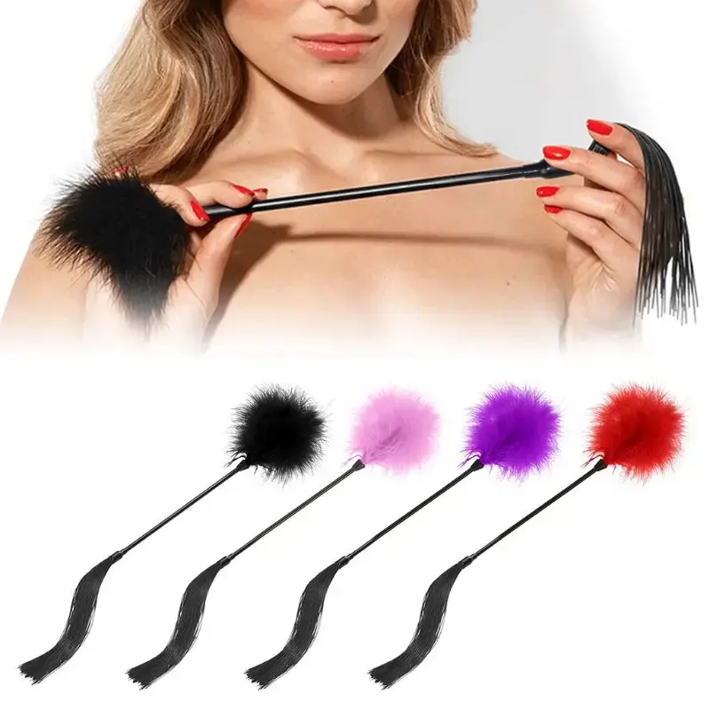 Silicone Horse Riding Whip Soft Feather Tickler Furry Feather Teaser Feather Cleaning Duster Role Play Toys for Adults Couples
