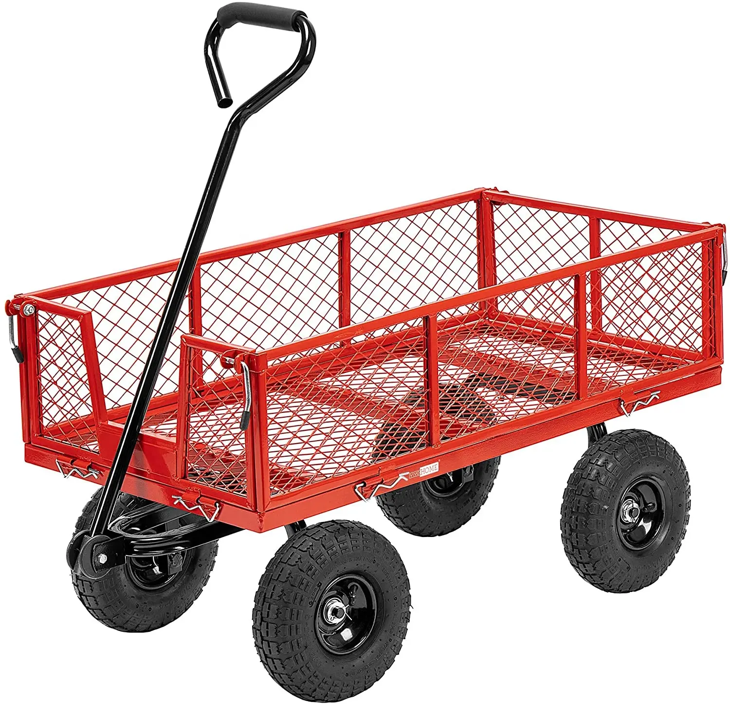 Heavy Duty 1100 Lbs Capacity Folding Steel Utility Wagon Mesh Garden Cart with Removable Sides and 10 Inch Wheels