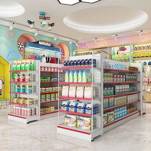 Gondole de supermarché de qualité supérieure en acier robuste à 4 étagères avec panneau arrière uni et personnalisation d'un côté pour magasin de détail - Product Image 6