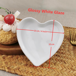 Piatto da Dessert a forma di cuore in ceramica di alta qualità da 10 cm 4 pollici per ristorante glassa bianca lucida con glassa cerchiata d'oro - Product Image 4