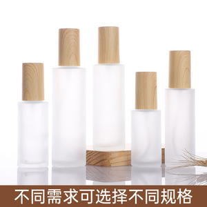 Botellas de loción de vidrio esmerilado con tapa cilíndrica de imitación madera y pulverizador, envases cosméticos vacíos para agua y loción - Product Image 3