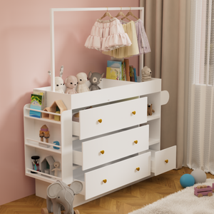 Modern Eco-Friendly & Durable Baby <b>Dressing</b> & Changing <b>Table</b> with 3 Deep Drawers <b>Storage</b> Shelves Hangers Foldable Design - Product Image 2