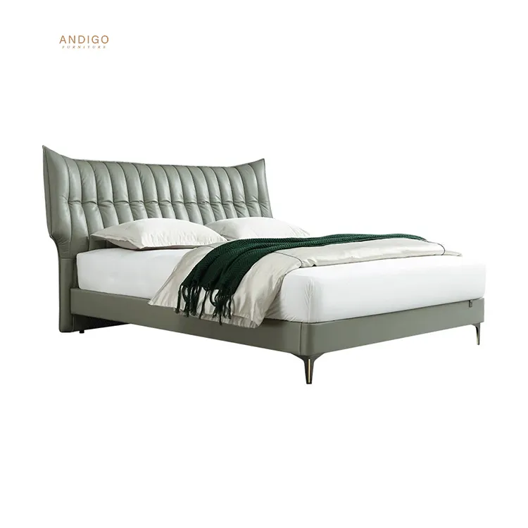 Meubles de lit modernes et luxueux de haute qualité Chambre à coucher Lit double de luxe en cuir de grande taille