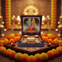 Boîte élégante en acier inoxydable faite à la main, plaquée or, avec des pièces de monnaie Radha Krishna Paduka |   Décoration artistique écologique, décoration spirituelle pour la maison, Diwali