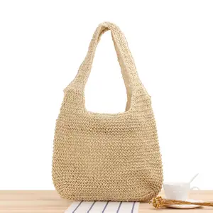 Wholesale Summer Straw Beach Tote Bag Fashion Bohemian Handbag For Women Hand Made Woven Plastic Basket