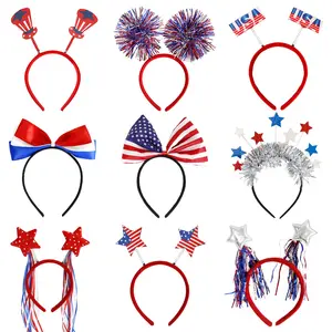 Одноразовые пластиковые повязки на голову с американским флагом, бантом, украшение на День Независимости, аксессуары для девочек, женщин, вечеринки, упаковка