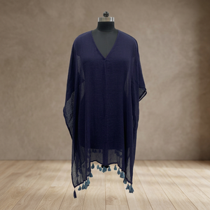 Boho V-Neck Chiffon <b>Maxi</b> <b>Dress</b> With Tassel Hem Loose Asymmetrical Drop Shoulder Solid Color Summer Casual <b>Dress</b> - Product Image 3