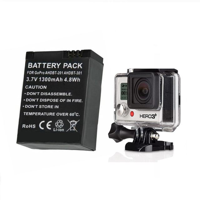 Wholesale 3.7v 1300mAh Li-ion Battery Pack AHDBT-201 for Go Pro HERO2 Action Sport Cameras