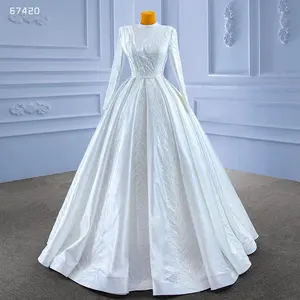 Jansommer — robe de mariée élégante, col haut, broderies, blanc, tenue de mariage musulmane, nouvelle collection, 2021, Rsm67420