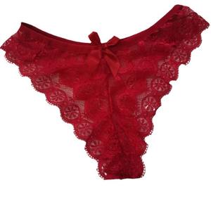 Schnellt rocknende nahtlose Blumen schleife mit Spitzen besatz und floralem Tanga höschen Lady's Soft Breath able Low-Rise G-String Knitted Briefs - Product Image 5
