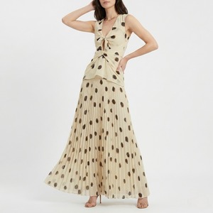 Elegante <span class=keywords><strong>Gonna</strong></span> Lunga in Chiffon Crema con Stampa Leopardata da Donna, a Vita Alta, Plissettata, Modello A-Line, per Ufficio e Uso Quotidiano, Primavera Autunno - Product Image 4