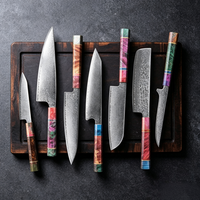 AMSZL Couteau Santoku ultra tranchant de 7 pouces Lame japonaise en acier au carbone avec manche octogonal en bois stabilisé
