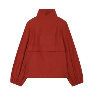 Manteau décontracté pour <span class=keywords><strong>femme</strong></span> MD en <span class=keywords><strong>lin</strong></span> vintage, coupe ajustée, à motif uni, avec boutons et manches lanternes, simple boutonnage - Product Image 3