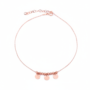 Round Charm Plain Disc Elegant Beaded Handcrafted <b>Gold</b> Plated Turkish Handmade 925 Sterling Silver Wedding Party Gift <b>Anklet</b> - Product Image 2