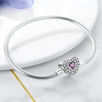 Pulsera de Plata de Ley 925 de 17-20 CM, Diseño Original de Hoja, Trébol, Mariposa y Corazón, Estilo Clásico y Elegante a la Moda para Mujer, para Bricolaje