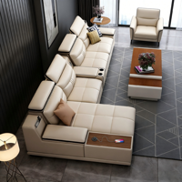 Canapé d'angle en cuir microfibre moderne en forme de L, trois places, avec pieds en bois pour salon