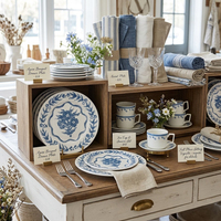 Service de table en céramique à motif floral bleu et blanc, assiettes en porcelaine fine personnalisées, tasses à thé et à café, soucoupes, vaisselle de table – Vente en gros
