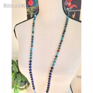 MN44288 Colgante de Cristal Azul Facetado de Lapislázuli y Apatita de Océano Profundo, 108 Mala, Joyerí<span class=keywords><strong>a</strong></span> para Yoga y Meditación para Establecer Objetivos - Product Image 6