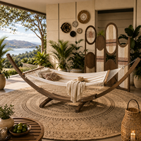 Hamac en bois de luxe moderne avec support, cadre en arc robuste, lit balançoire d'extérieur pour hôtel, villa, mobilier de patio
