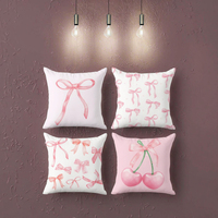Juego de 4 Fundas de Almohada Decorativas Cuadradas de Lino Rosa, 18x18 Pulgadas, Diseño Abstracto Impreso, Estilo Moderno, Antiácaros, Cierre de Cremallera