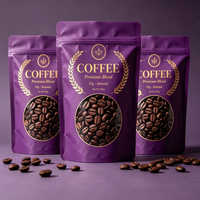 Pochette personnalisée mate pour café moulu avec fermeture éclair, qualité alimentaire, refermable, valve de dégazage unidirectionnelle, en feuille d'aluminium