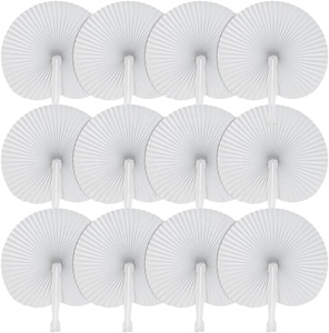 Custom Plastic Hand Fan Paper Round Shape Handheld Fans with Plastic Handle for Wedding