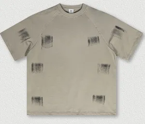T shirt produsen kaus vintage cuci asam kustom tshirt ukuran besar katun t-shirt Logo Vintage untuk pria streetwear