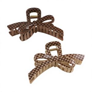 Pinza para el pelo KAKA Cloud grande con estampado de leopardo y pata de gallo, de plástico color café, 12 cm, a la moda, para mujer, para fiestas y uso diario - Product Image 1