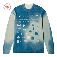 Pull en tricot bleu délavé pour homme, style streetwear, imprimé graphique abstrait, coupe oversize, style techwear