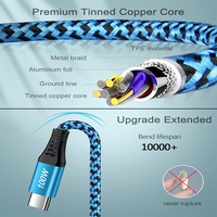 Cable de Datos USB-C a USB-C de Doble Cabeza, USB 2.0 Tipo-C PD 100W, Carga Rápida, Conductor de Cobre Puro, Cable Trenzado de Nailon para