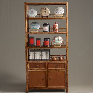 Meuble de rangement en bambou Meilu avec tiroir et portes pour la présentation de théières et de livres - Product Image 5