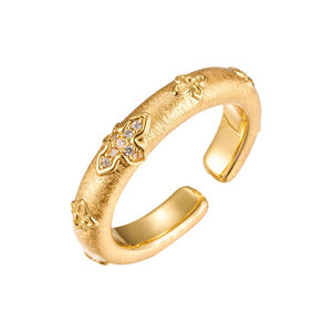 Vintage Court Style Gold Plated Open <b>Ring</b> With Zircon Inlay <b>Adjustable</b> Flower Design Jewelry Gift - Product Image 5