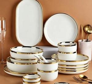 Conjunto de Louça de Cerâmica Elegante Verde com Borda Dourada para Restaurante e Cozinha OEM - Product Image 2